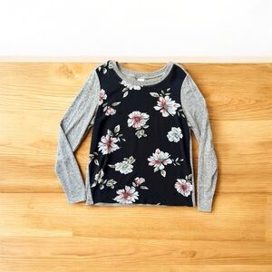 Kaileigh Floral Long Sleeve  Women Top - Black and‎ cream
